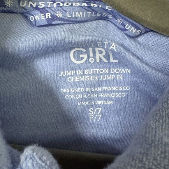 Athleta Girl  Jump In Terry Cloth Button Down Top Short Sleeve Snap Size Small 7 - Picture 2 of 5